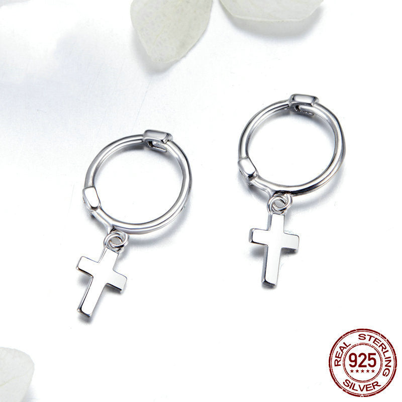 Cross Fashion 925 Sterling Silver Fashion Platinum-plated Earrings-Jewearrings