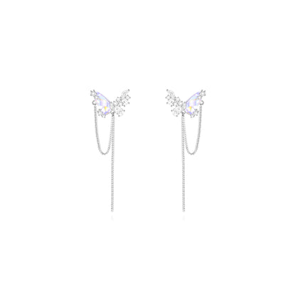 Original Design S925 Sterling Silver Pearl Stitching Aurora Small Butterfly Earrings-Jewearrings