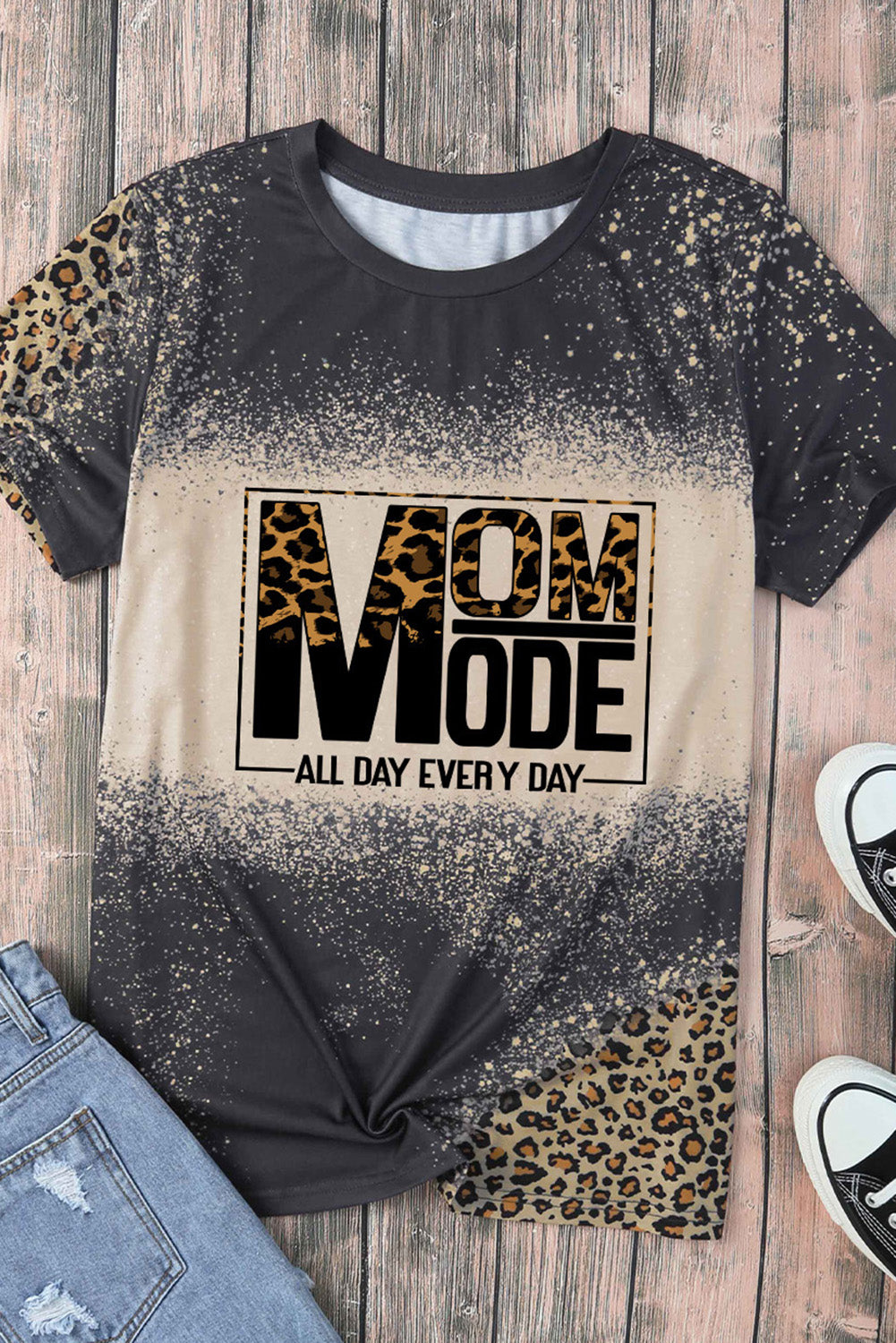 Graphic Leopard Round Neck Tee Shirt-Jewearrings