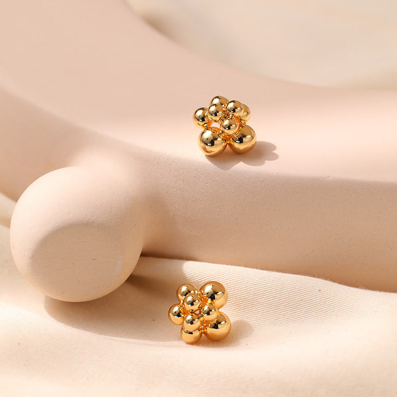 Irregular Small Golden Balls Stud Earrings Silver Needle-Jewearrings