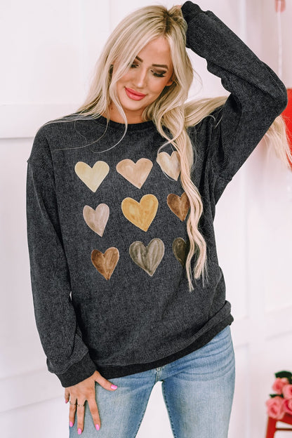 Heart Round Neck Dropped Shoulder Sweatshirt-Jewearrings