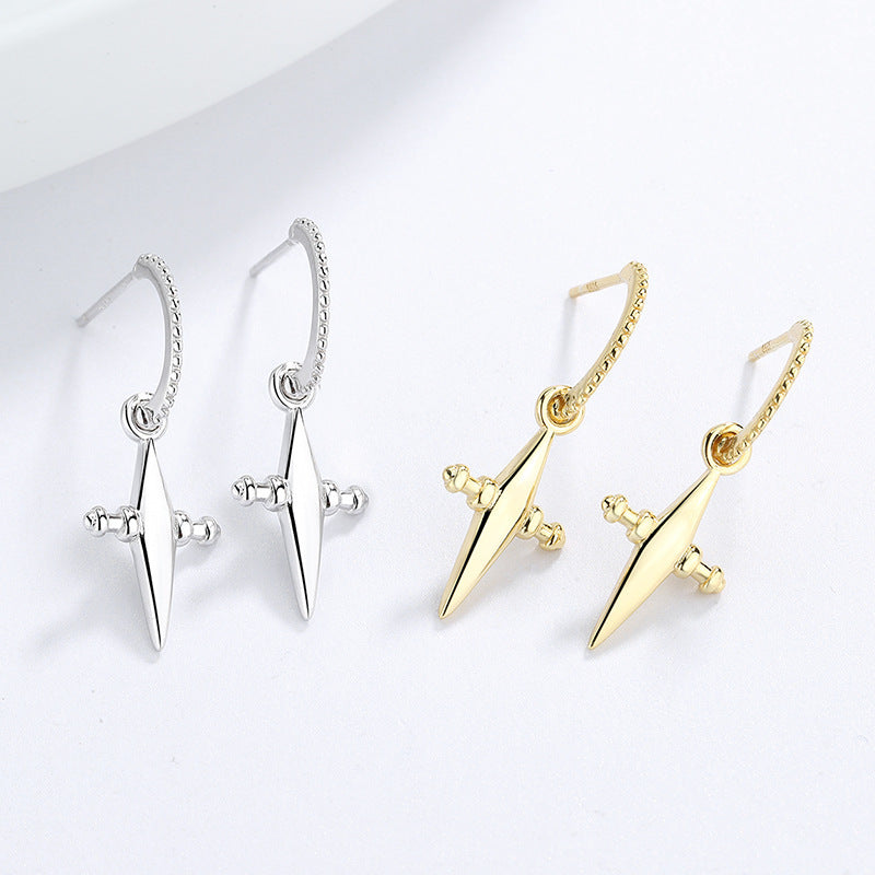 925 Sterling Silver Three-dimensional Star Cross Earrings-Jewearrings