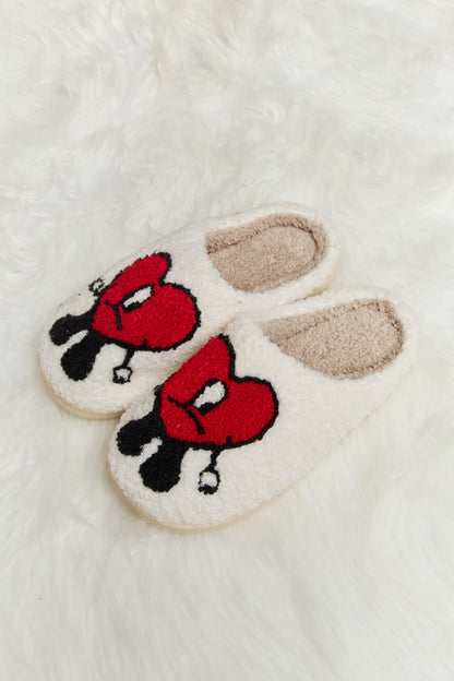 Melody Love Heart Print Plush Slippers-Jewearrings