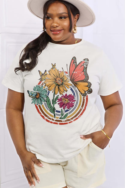 Simply Love Simply Love Full Size Flower & Butterfly Graphic Cotton Tee-Jewearrings