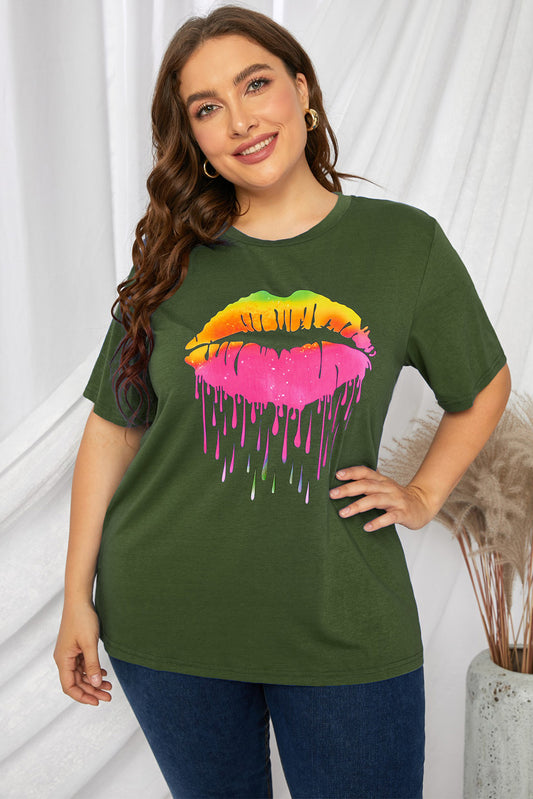 Plus Size Lip Graphic Tee Shirt-Jewearrings