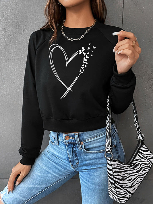 Round Neck Raglan Sleeve Heart Graphic Sweatshirt-Jewearrings