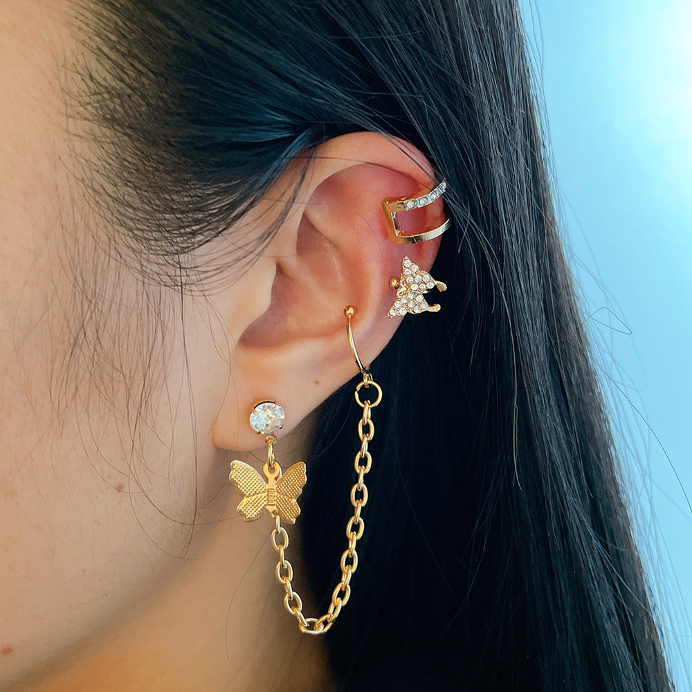 Earbone Clip Without Earhole And Rhinestone Earrings-Jewearrings