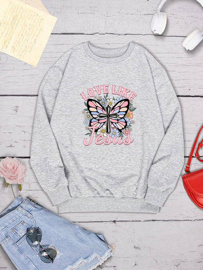 LOVE LIKE JESUS Round Neck Sweatshirt-Jewearrings