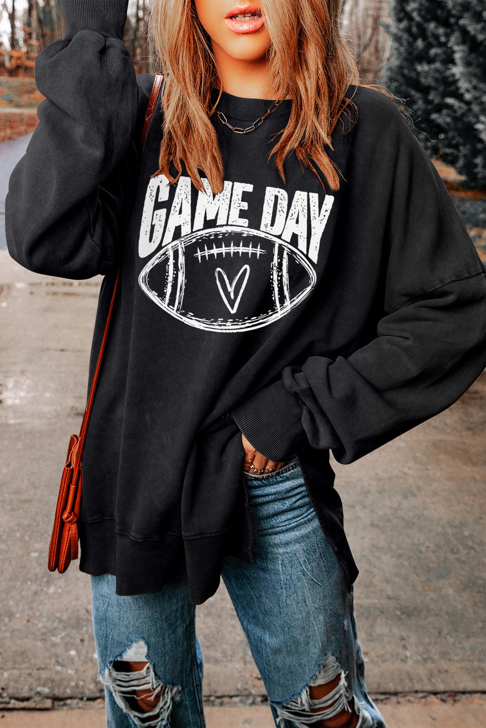 GAME DAY Graphic Slit Sweatshirt-Jewearrings