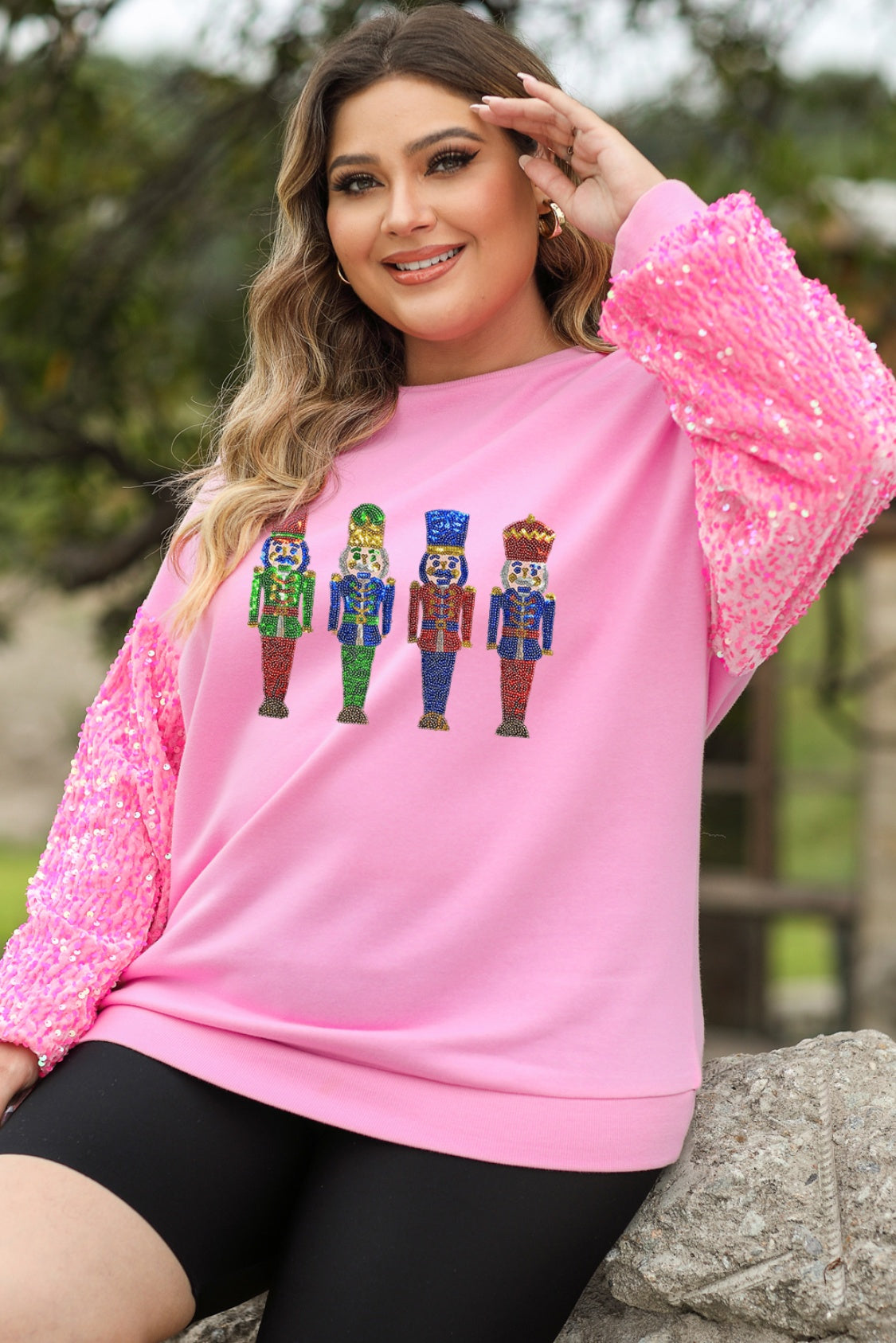 Plus Size Sequin Nutcracker Long Sleeve Sweatshirt-Jewearrings