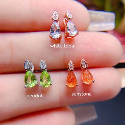 925 Silver Delicate Mosaic Natural Colored Gems Stud Earrings-Jewearrings