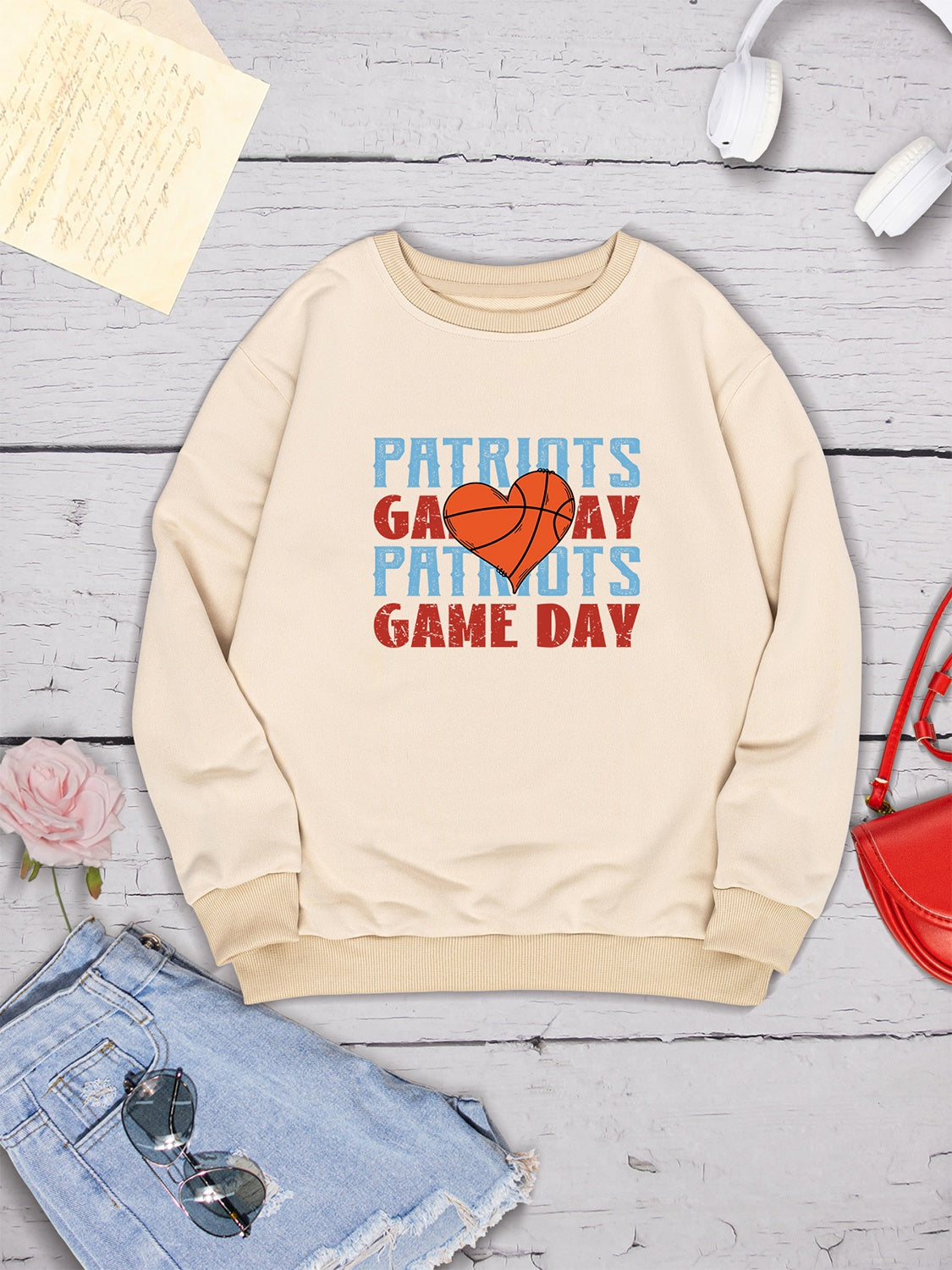 PATRIOTS GAME DAY Round Neck Dropped Shoulder Sweatshirt-Jewearrings