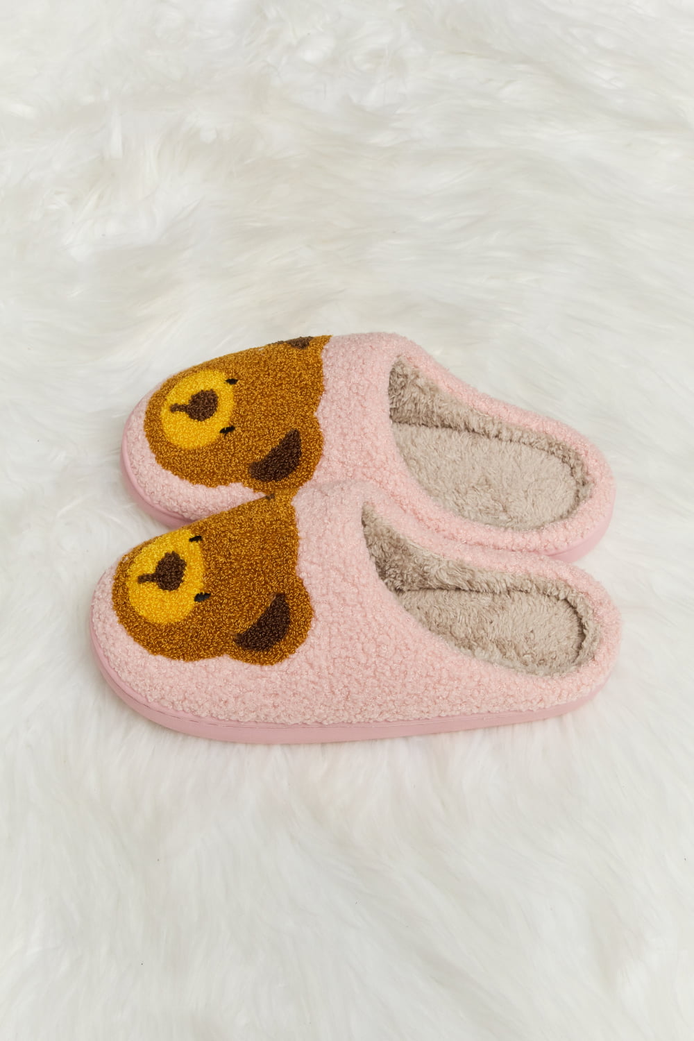 Melody Teddy Bear Print Plush Slide Slippers-Jewearrings