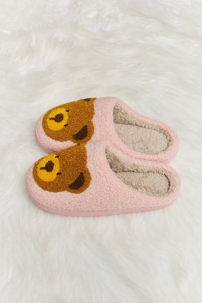 Melody Teddy Bear Print Plush Slide Slippers-Jewearrings