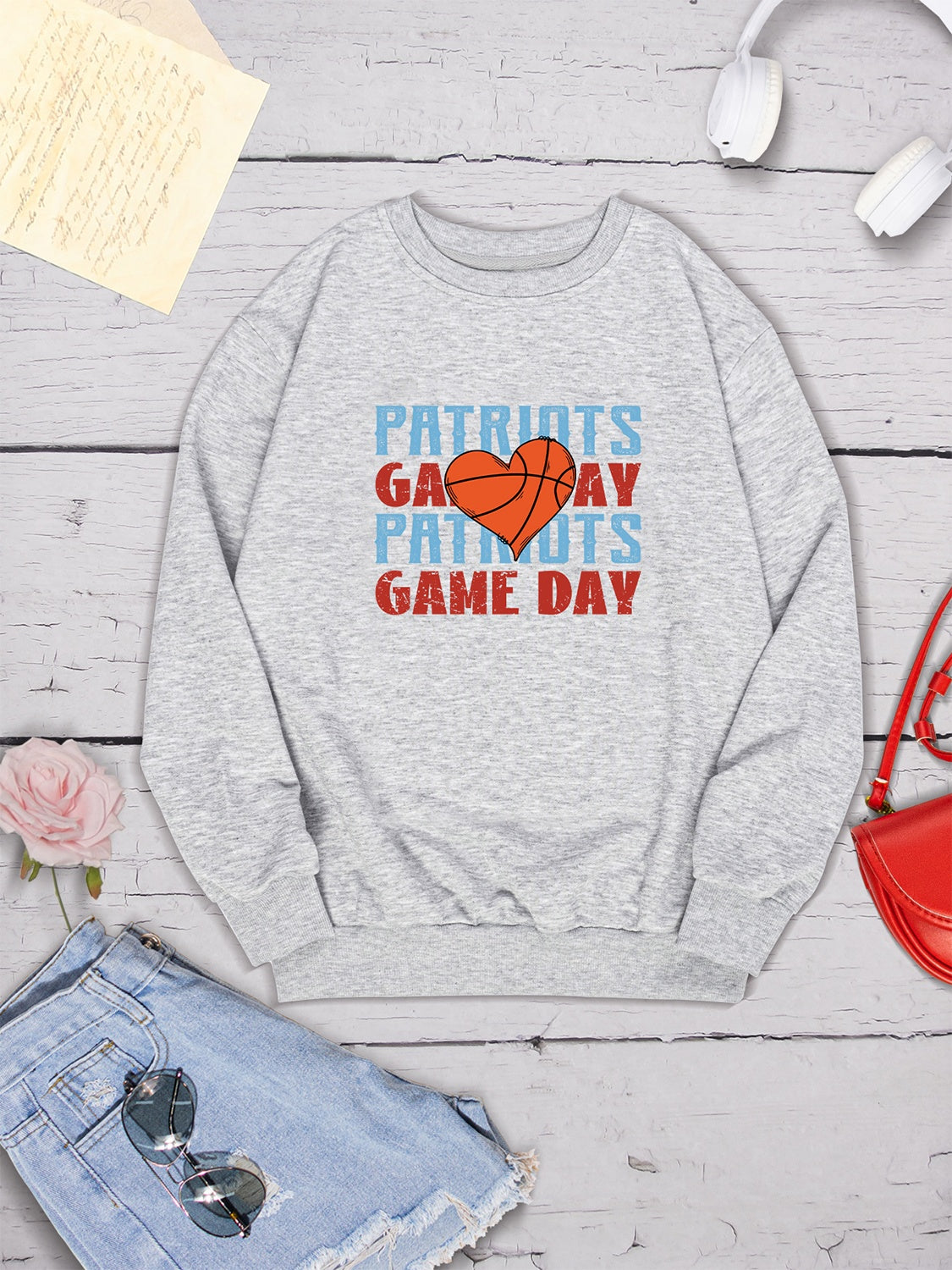 PATRIOTS GAME DAY Round Neck Dropped Shoulder Sweatshirt-Jewearrings