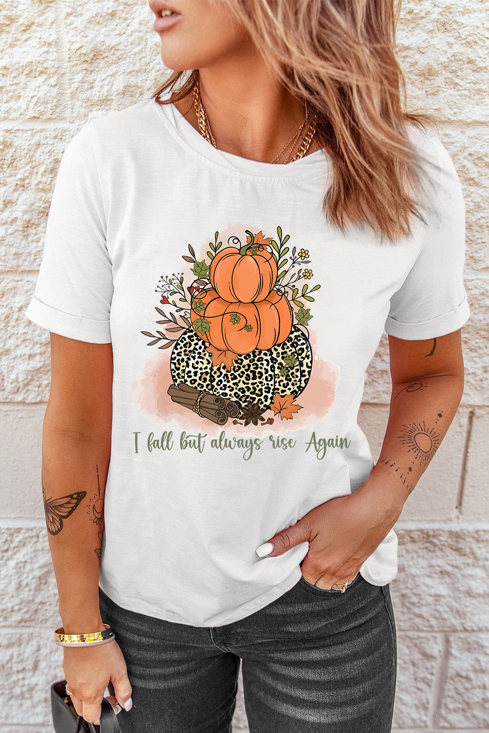 Short Sleeve Round Neck Pumpkin Graphic Tee-Jewearrings