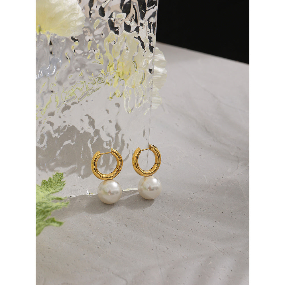 Large Brass Plated 18K Pearl Earrings-Jewearrings