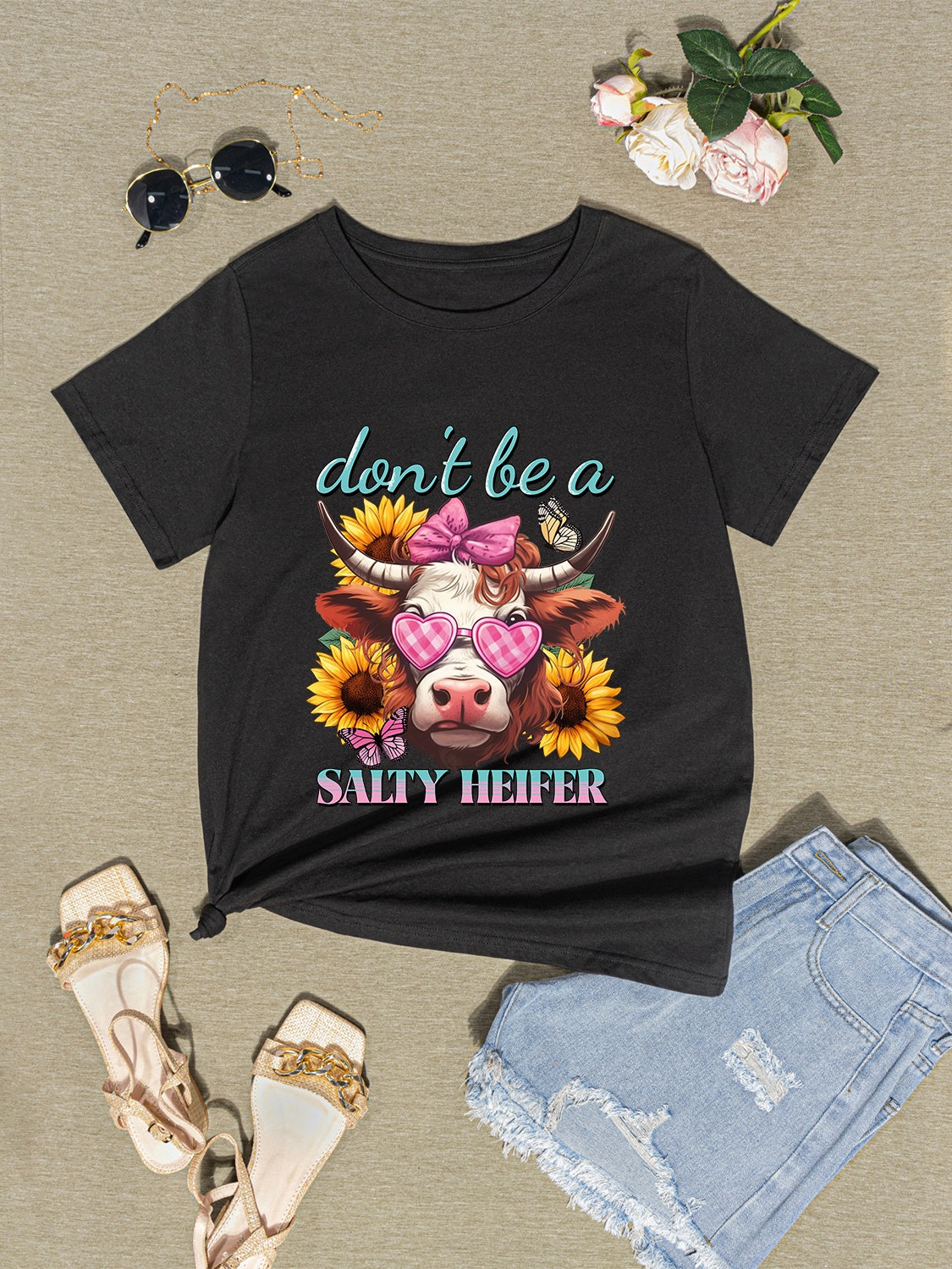 DON'T BE A SALTY HEIFER Round Neck T-Shirt-Jewearrings