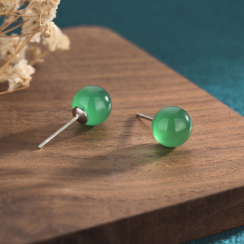 Jade Earrings Vintage Round Emerald Chalcedony Agate-Jewearrings