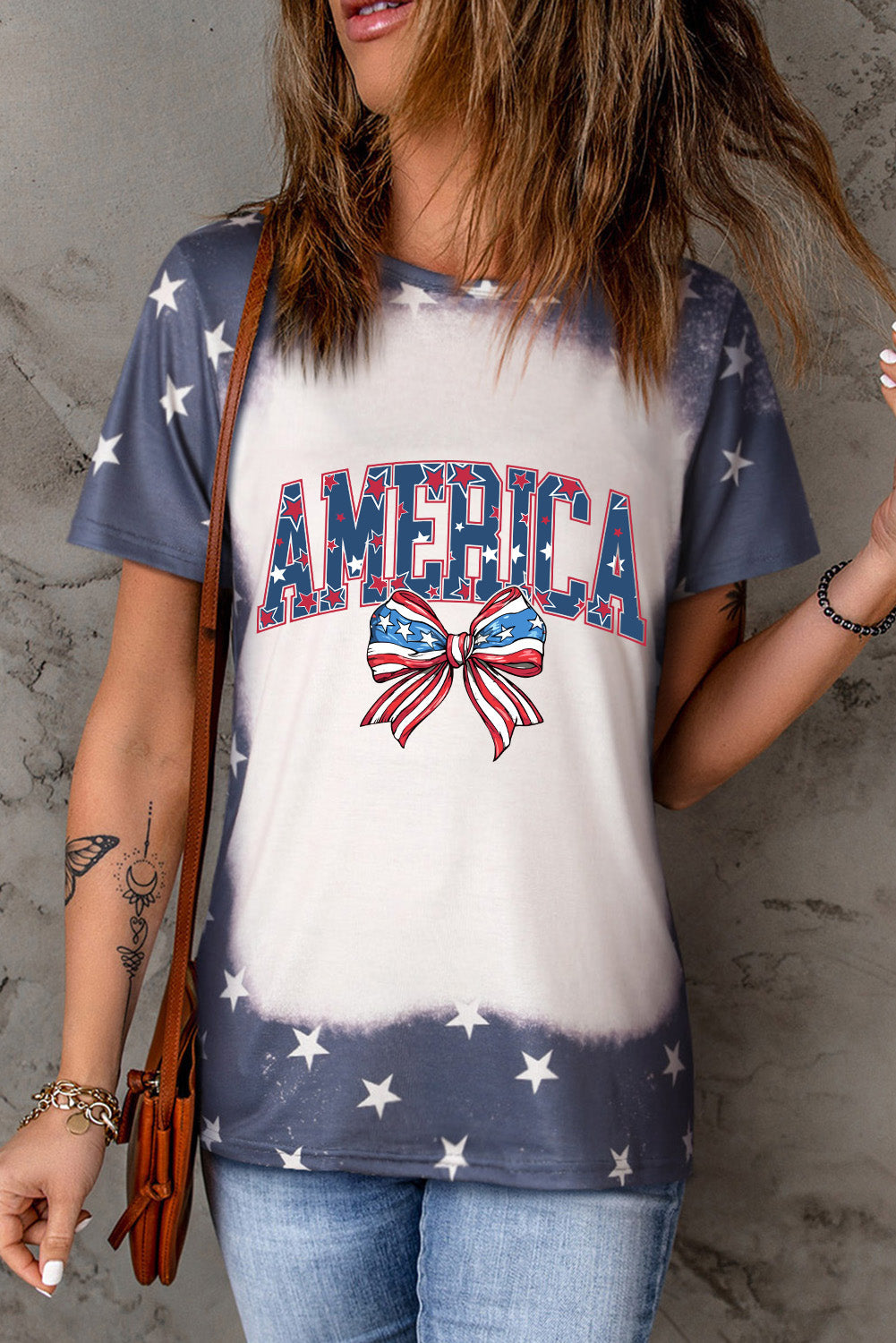 AMERICA Round Neck Short Sleeve T-Shirt-Jewearrings