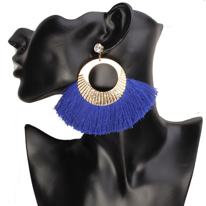 Women's Fringed Fan-shaped Gold Earrings With Rhinestones-Jewearrings