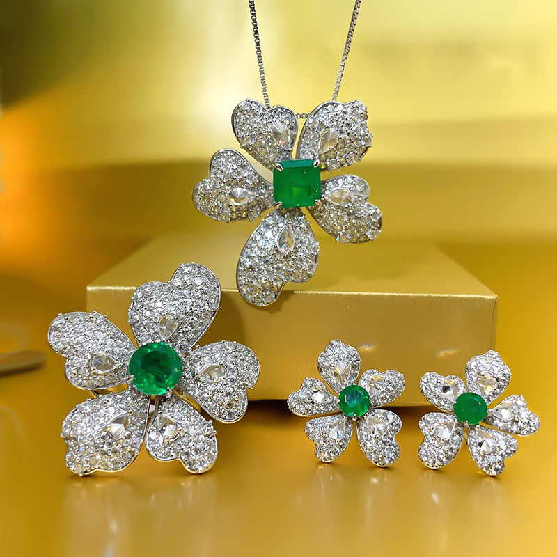 Artificial Emerald Flower Earrings 925 Silver Plated-Jewearrings