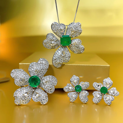 Artificial Emerald Flower Earrings 925 Silver Plated-Jewearrings