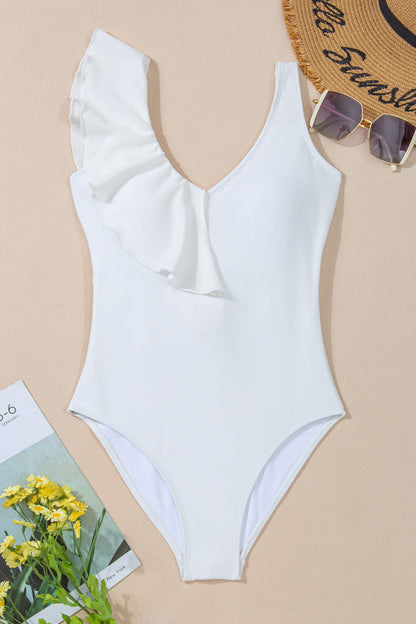 Ruffled V-Neck Wide Strap One-Piece Swimwear-Jewearrings