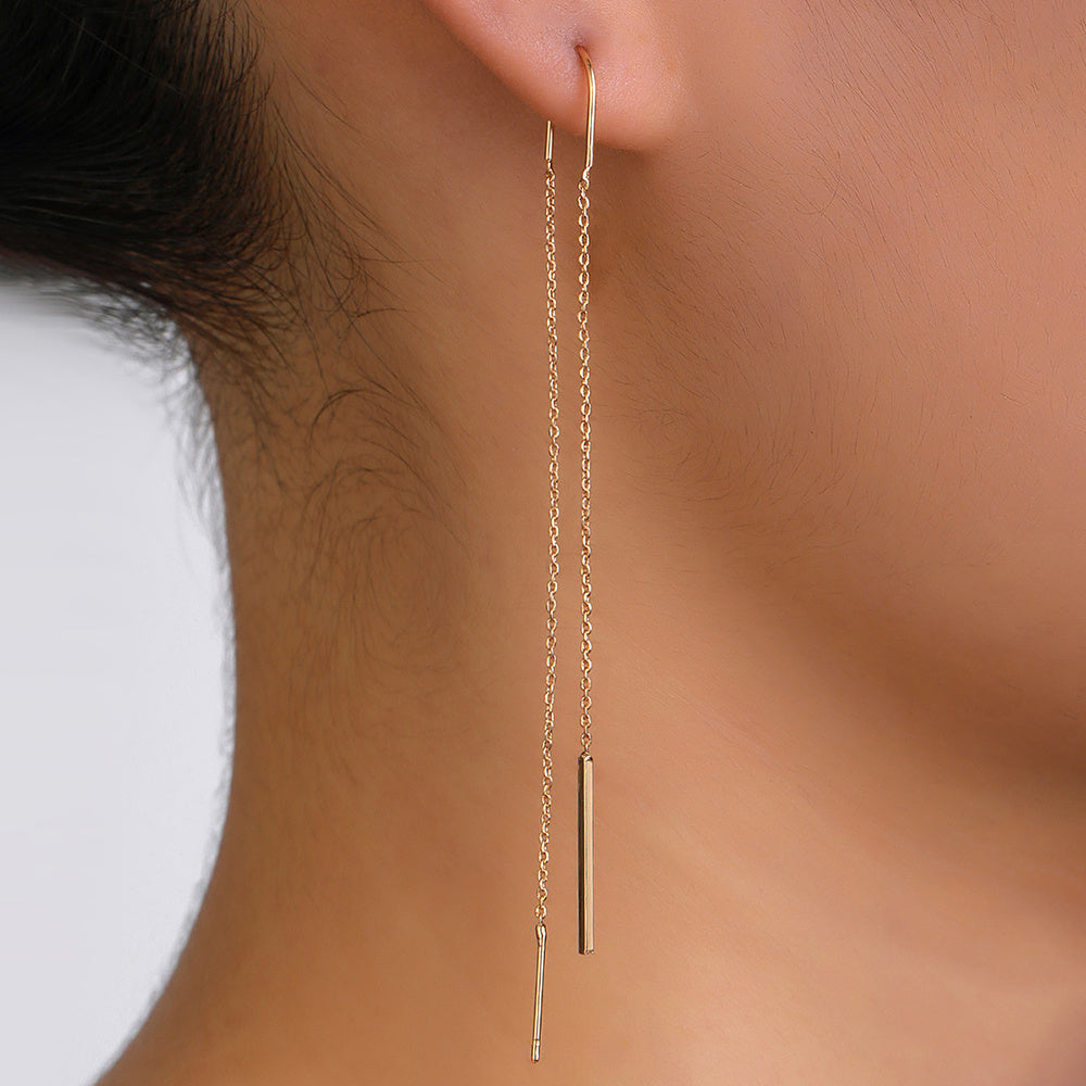 Gold Copper Rod Tassel Long Earrings-Jewearrings