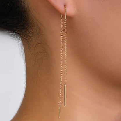 Gold Copper Rod Tassel Long Earrings-Jewearrings