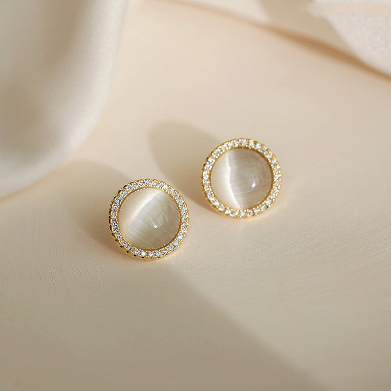 Women's Small And Exquisite Round Opal Earrings-Jewearrings