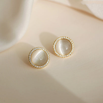 Women's Small And Exquisite Round Opal Earrings-Jewearrings