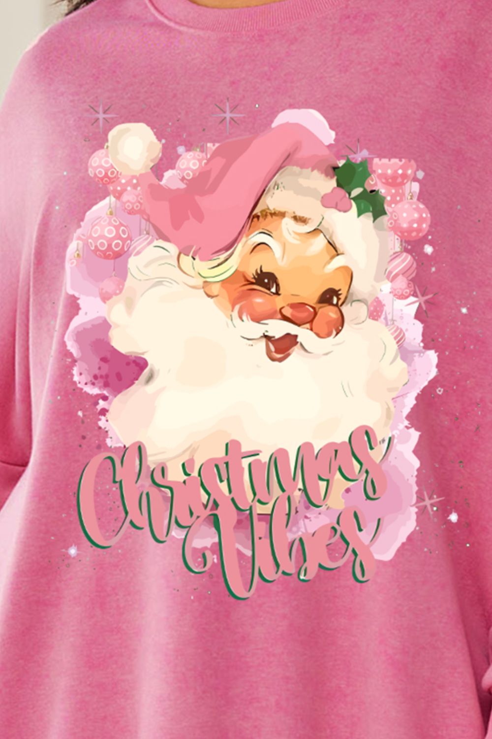 Plus Size Santa Claus Graphic Round Neck Long Sleeve Slit Sweatshirt-Jewearrings