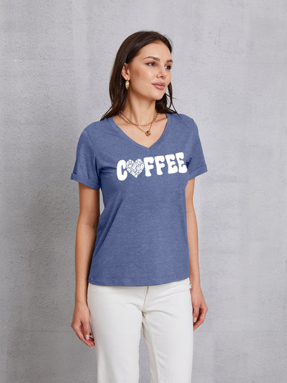 COFFEE V-Neck Short Sleeve T-Shirt-Jewearrings