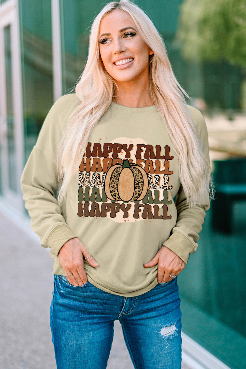 HAPPY FALL Pumpkin Dropped Shoulder Sweatshirt-Jewearrings