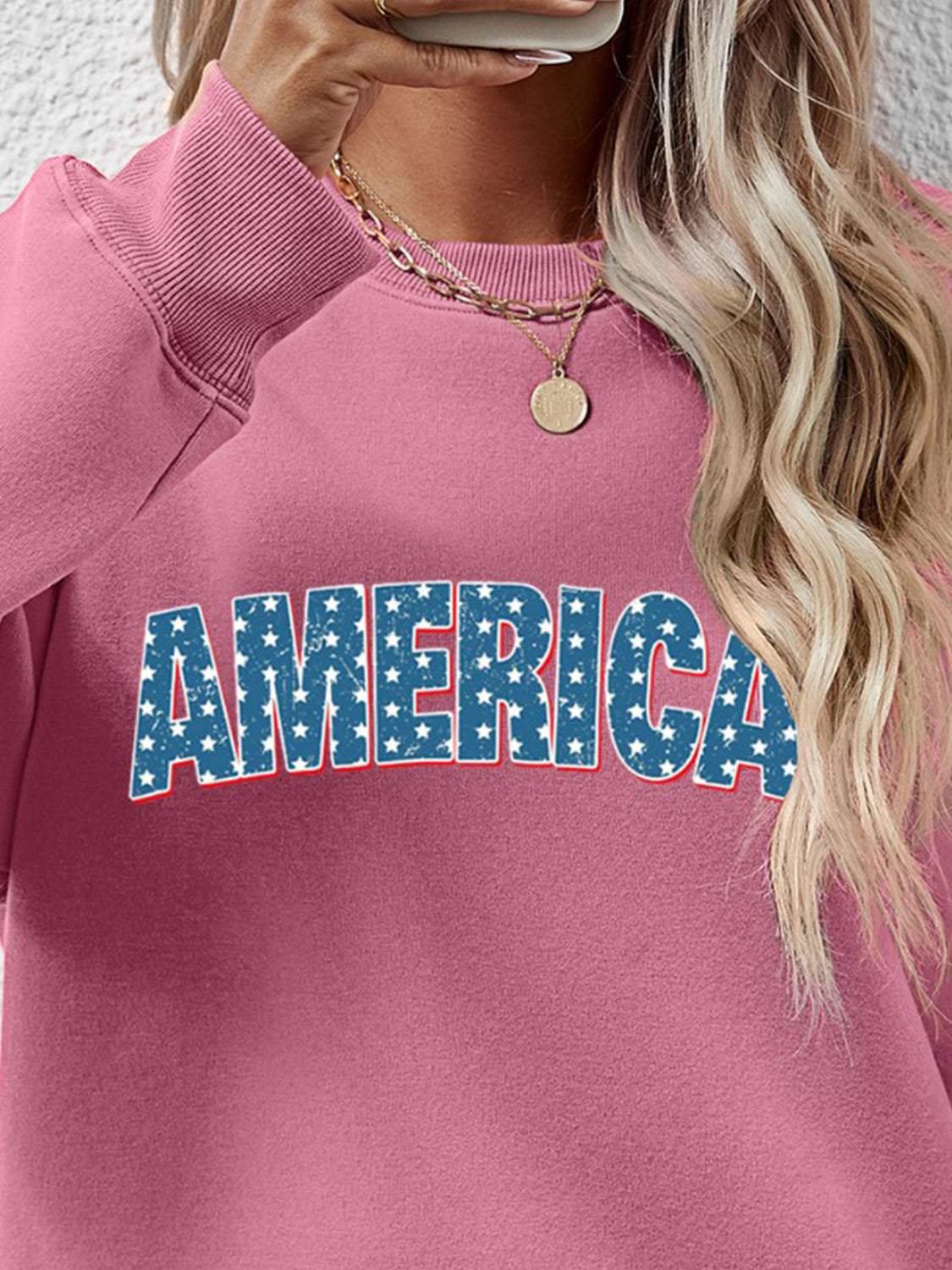 AMERICA Round Neck Dropped Shoulder Sweatshirt-Jewearrings