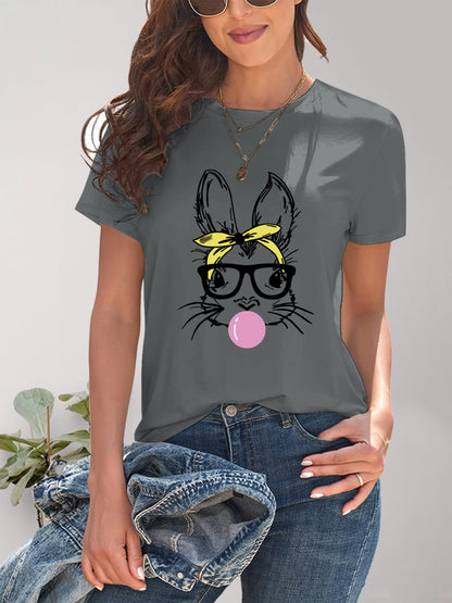 Rabbit Graphic Round Neck Short Sleeve T-Shirt-Jewearrings