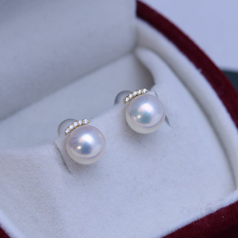 Women's Fashion Simple White Perfect Circle Pearl Stud Earrings-Jewearrings