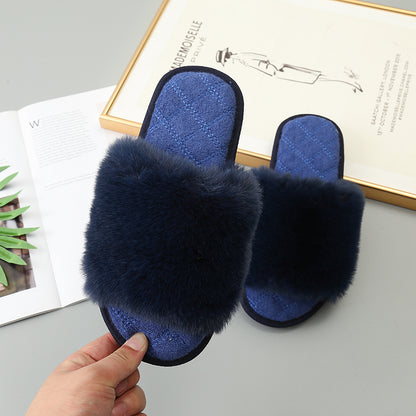 Faux Fur Open Toe Slippers-Jewearrings