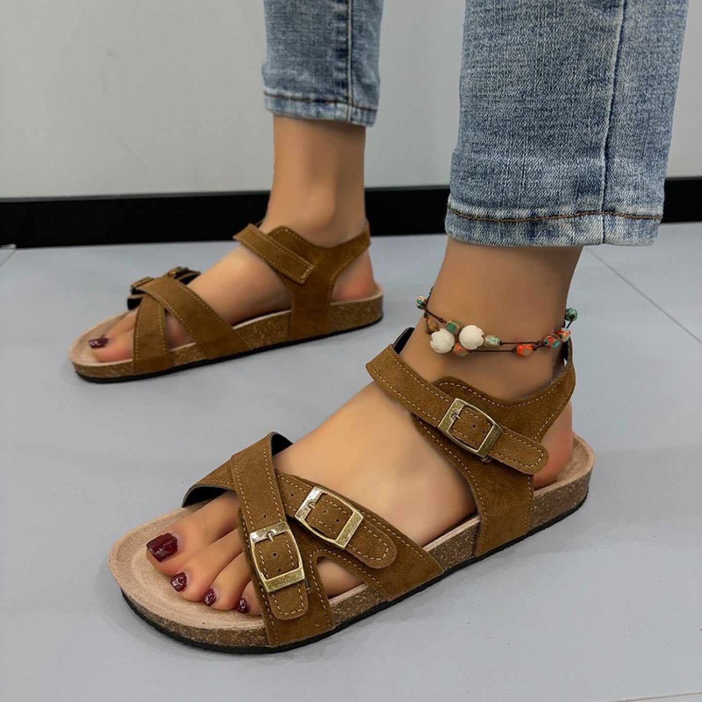 Open Toe Flat Buckle Sandals-Jewearrings