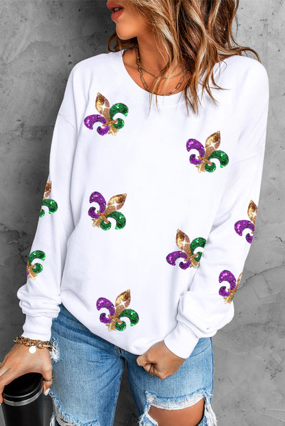 Sequin Round Neck Dropped Shoulder Sweatshirt-Jewearrings