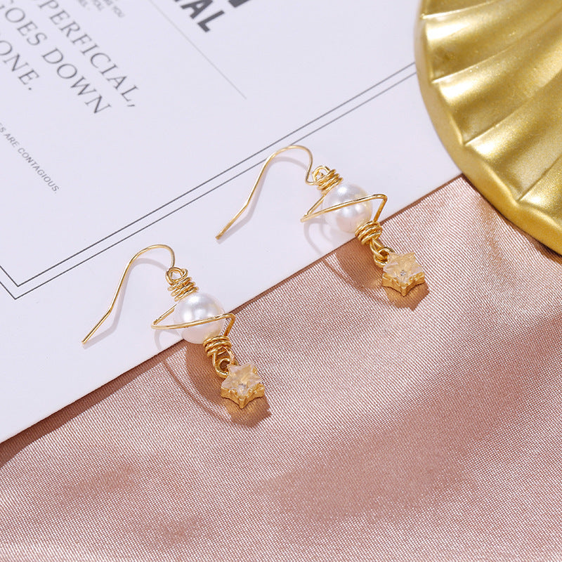 Temperament Pearl Long Rhinestone Earrings Simple Retro Style Exquisite Ear Jewelry-Jewearrings