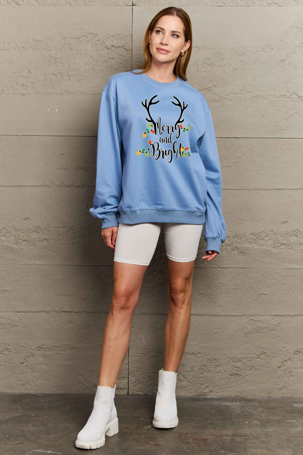 Simply Love Full Size MERRY AND BRIGHT Graphic Sweatshirt-Jewearrings