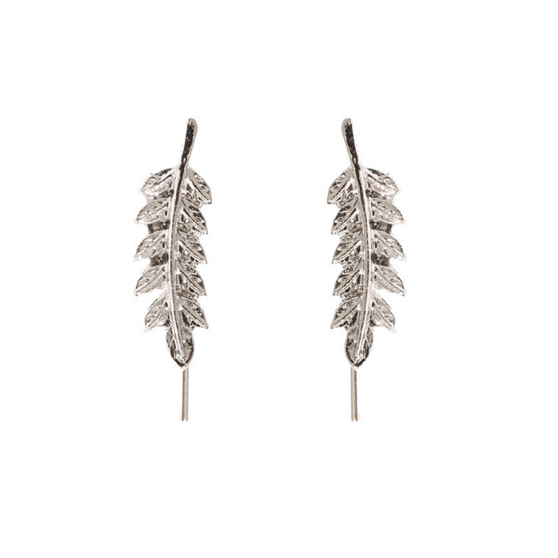 Simple Tree Leaf Alloy U-shaped Ear Clip Earrings-Jewearrings