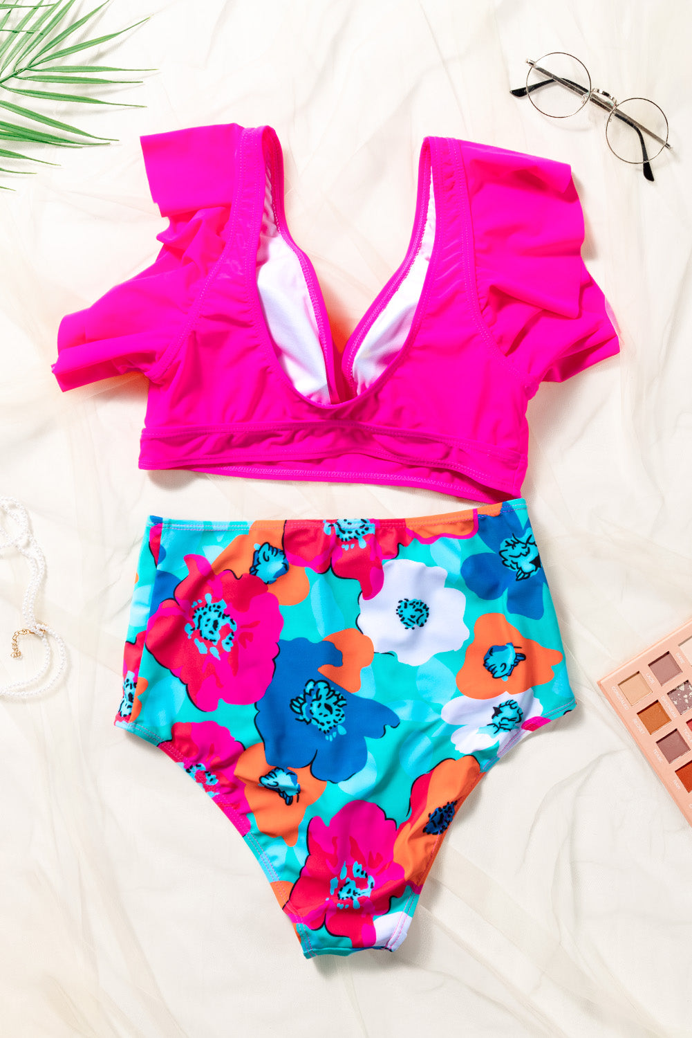 Cropped Swim Top and Floral Bottoms Set-Jewearrings