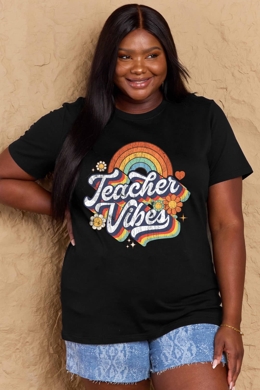 Simply Love Full Size TEACHER VIBES Graphic Cotton T-Shirt-Jewearrings