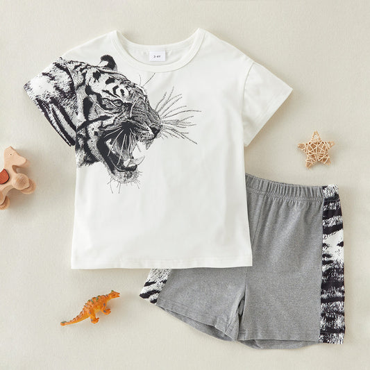 Tiger Graphic Tee and Shorts Set-Jewearrings