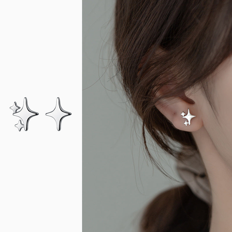 S925 Silver Simple Earrings Women's Glossy Four-pointed Star-Jewearrings