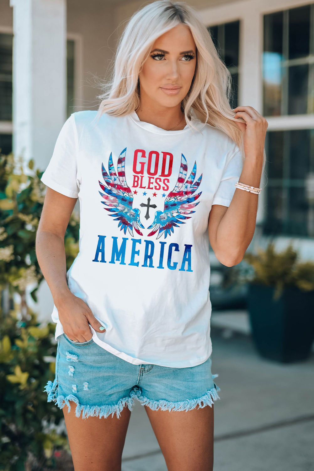 GOD BLESS AMERICA Cuffed Tee Shirt-Jewearrings