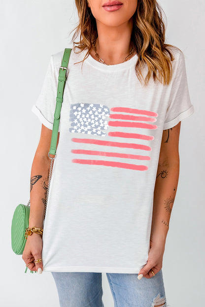 US Flag Round Neck Short Sleeve T-Shirt-Jewearrings